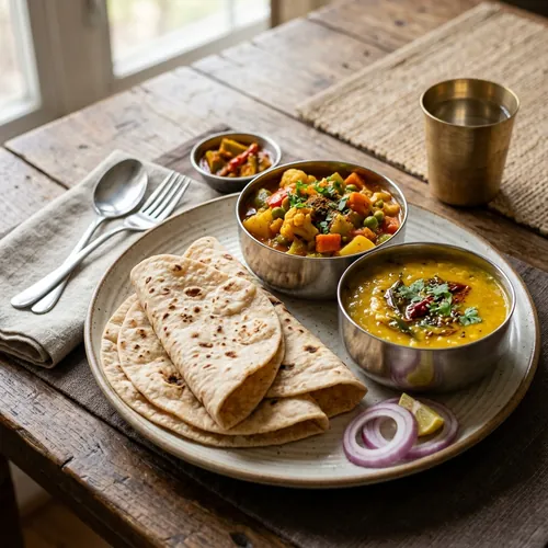 Fresh chapati with vegetable curry - home style dinner Mysuru